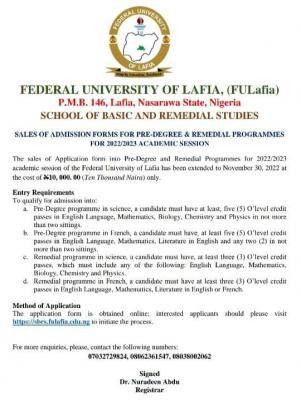 FULafia Pre-Degree Application Deadline