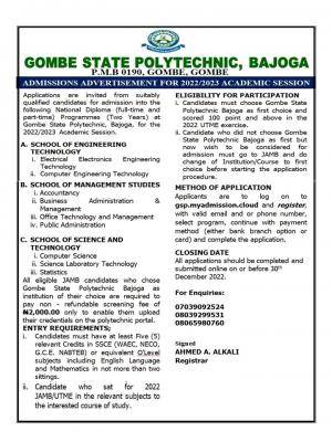 Gombe State Polytechnic Post-UTME Form