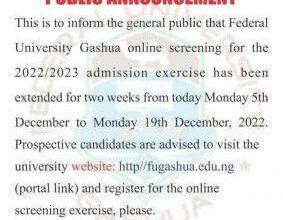 FUGASHUA Post-UTME Application Deadline