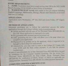 Oyo State College of Nursing Basic Midwifery Admission Form