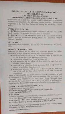 Oyo State College of Nursing Basic Midwifery Admission Form