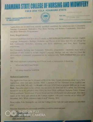 Adamawa State College of Nursing Stream C Admission Form
