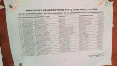 UNICROSS Direct Entry 1st Batch Admission List