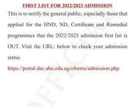 ABU Division of Agricultural Colleges 1st Admission List