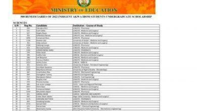 Akwa Ibom State List of Undergraduate Scholarship Students