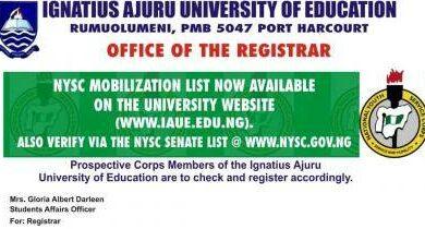IAUE Senate Approved List for NYSC BATCH A