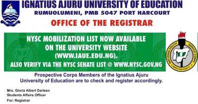 IAUE Senate Approved List for NYSC BATCH A