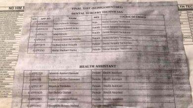 Osun State College of Health Tech Supplementary Admission Lists