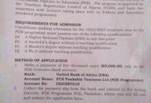 FCE Pankshin Professional Diploma in Education Admission Form