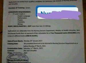 School of Nursing Amachara & Umuahia (Stream 1) Admission Form