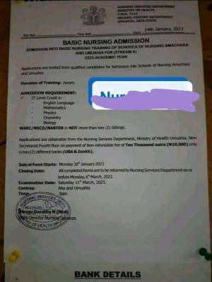 School of Nursing Amachara & Umuahia (Stream 1) Admission Form