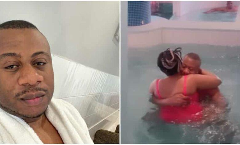 Tensions Netizens As He Swims With ‘Endowed’ Mystery Lady