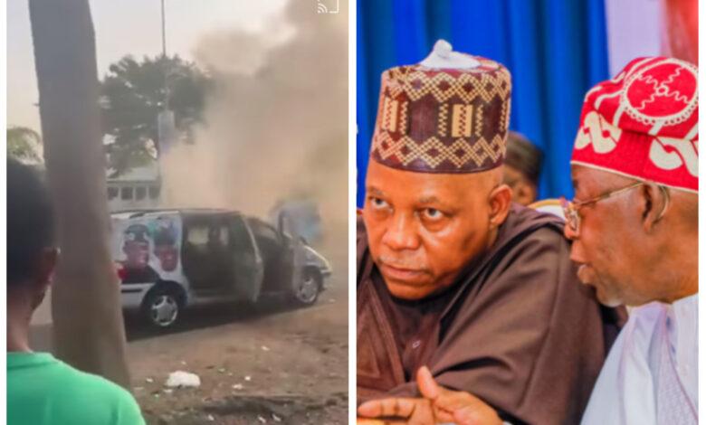 Nigerians Refuse To Help As Tinubu/Shettima Campaign Vehicle Catches Fire