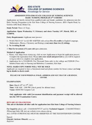 Edo State College of Nursing 4th Cohort Admission Form