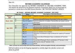 FUNAI Revised Academic Calendar