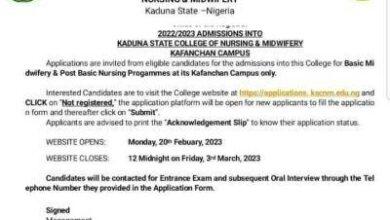 Kaduna State College of Nursing Admission Form