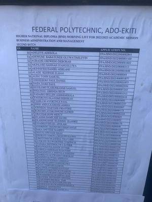 Fed Poly Ado-Ekiti 2nd Batch HND Morning Admission List 
