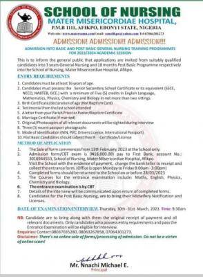 Mater School of Nursing Admission Form