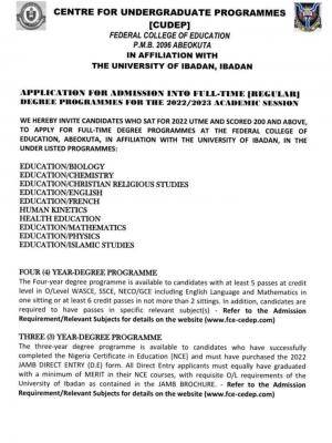 FCE Osiele (UI affiliated) Degree Admission Form