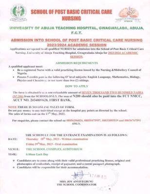 UNIABUJA Teaching Hospital School of Post-Basic Critical Care Nursing Admission Form