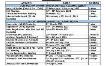 ATBU 2nd Semester Academic Calendar