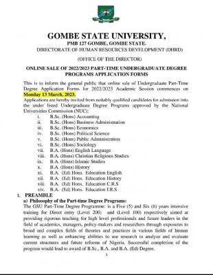 GSU Part-time Undergraduate Admission Form