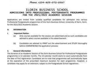 University of Ilorin Business School Admission Form