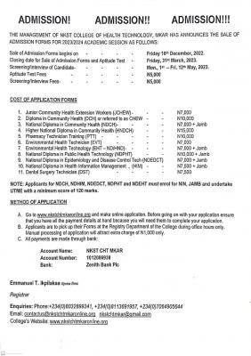 NKST College of Health Mkar Admission Form