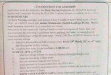 Taraba State College of Nursing & Midwifery Admission Form