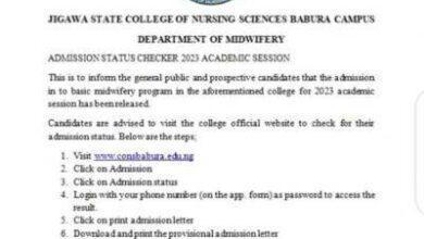 Jigawa State College of Nursing Basic Midwifery Admission List