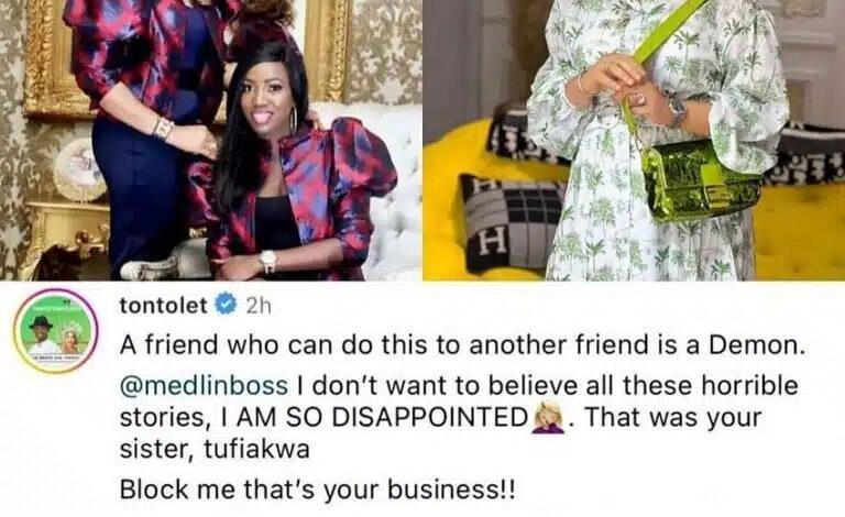 “I will gather other friends and beat that hell out of you…”- Tonto Dikeh slams Medlin Boss