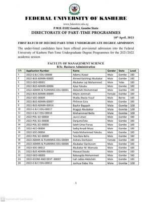 FUKashere 1st batch Part time Degree Admission List