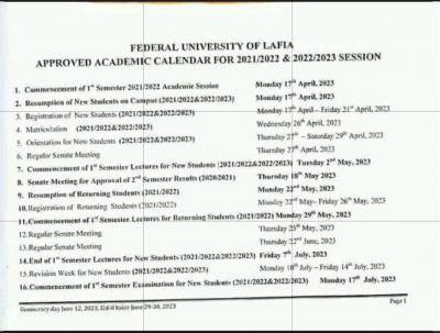 FULAFIA Academic Calendar