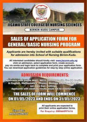 Jigawa State College of Nursing Basic/General Nursing Admission Form