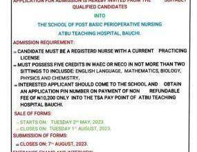 ATBU Teaching Hospital School of Perioperative Nursing Admission Form