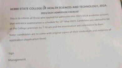 Kebbi State College of Health Sciences & Tech Entrance Exams Date
