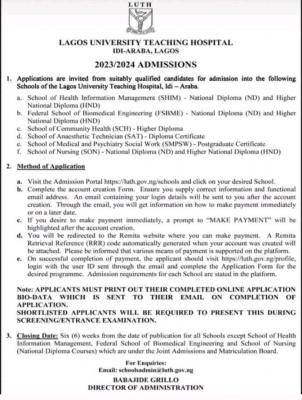 Lagos State University Teaching Hospital Idi Araba Admission Form