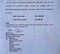 GOMSU Inter/Intra Faculty & Inter University Transfer Form