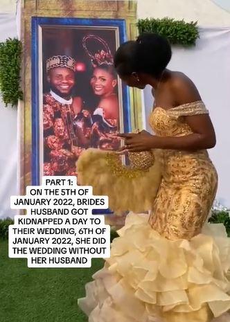 Nigerian lady goes ahead with wedding ceremony after fiancé was kidnapped a day to the event