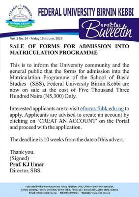 FUBK Matriculation Programme Admission Form