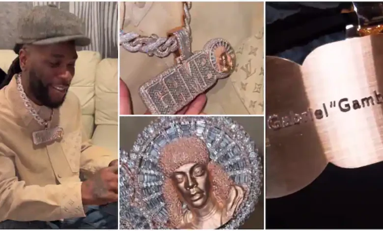 “Rest in Peace”: Burna Boy Buys Customised Diamond Chain in Honour of His Late Friend Gambo 
