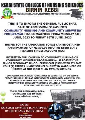 Kebbi State College of Nursing Community Nursing & Midwifery Form