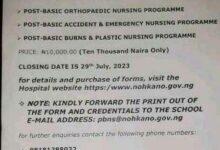 National Orthopaedic Hospital School of Post-Basic Nursing Form