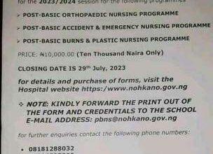 National Orthopaedic Hospital School of Post-Basic Nursing Form