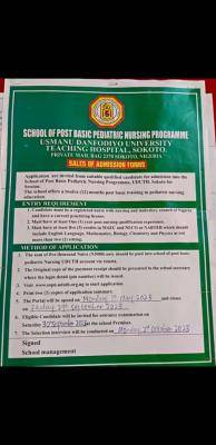 UDUTH Post Basic Pediatric Nursing Program Admission Form