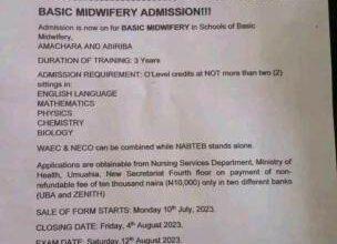 Abia State School of Basic Midwifery Amachara & Abiriba Admission form