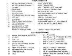 PTI Second Semester Academic Calendar