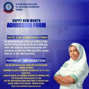 Standard College of Nursing Science Admission Form