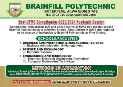 Brainfill Polytechnic Post-UTME Form