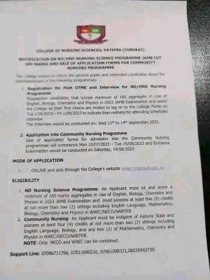 CONAMKAT ND/HND Nursing Science & Community Nursing Admission Form